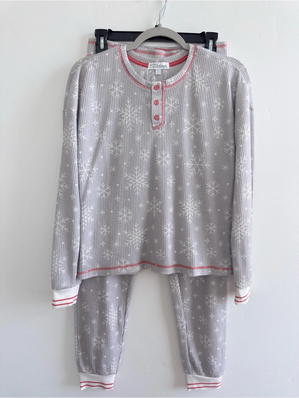 PJ Salvage Waffle Knit Snowflake Pajama Set Henley Top & Joggers XS Cozy Lounge